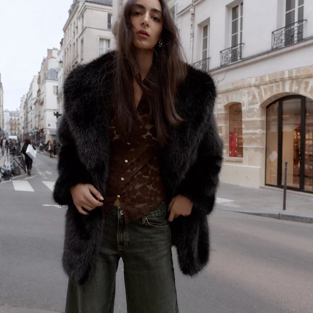 ZARA FAUX FUR BELTED COAT